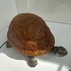 Vintage Tiffany Style Frosted Amber Glass Shell Turtle Table Lamp