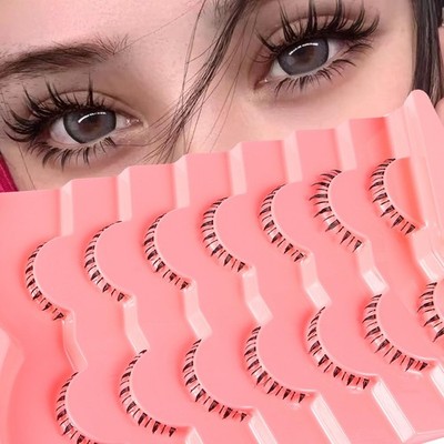 7 Pairs Bottom Lashes Clear Band Wispy Natural Look Lashes Japanese Manga Sty...