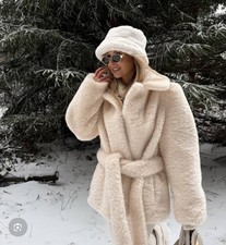 ZARA FAUX FUR BELTED COAT ZW COLLECTION ECRU NEW FW25/26 SIZE L REF 3945/240