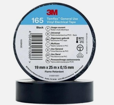 Isolierband Temflex165 , 3m, 19mm x 25m, VDE geprüft schwarz weiß große Rolle