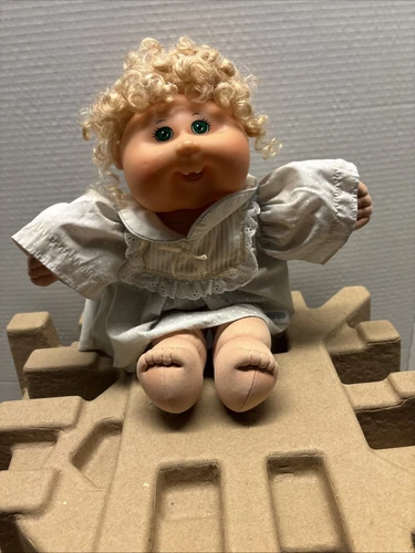 Handcrafted Cloth Doll with Curly Hair and White Outfit Cabbage Patch Kids