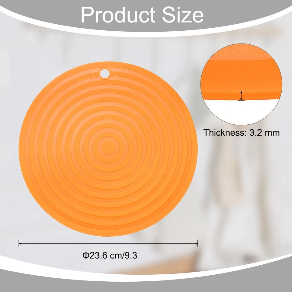 2 Piezas Alfombrillas Trivets Silicona, Soportes Redondos para Ollas Calientes de 9" con Agujero para Colgar (Naranja) Foto 2 de 4