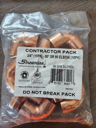 (10Pk) STREAMLINE 90-Degree Elbow Copper 3/4" W01634P10L BRAND NEW SEALED