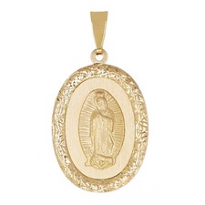 Colgante Medalla Italiana Oro Amarillo 14k Dama de Guadalupe Dije 25mm x 13.7mm 1.5g