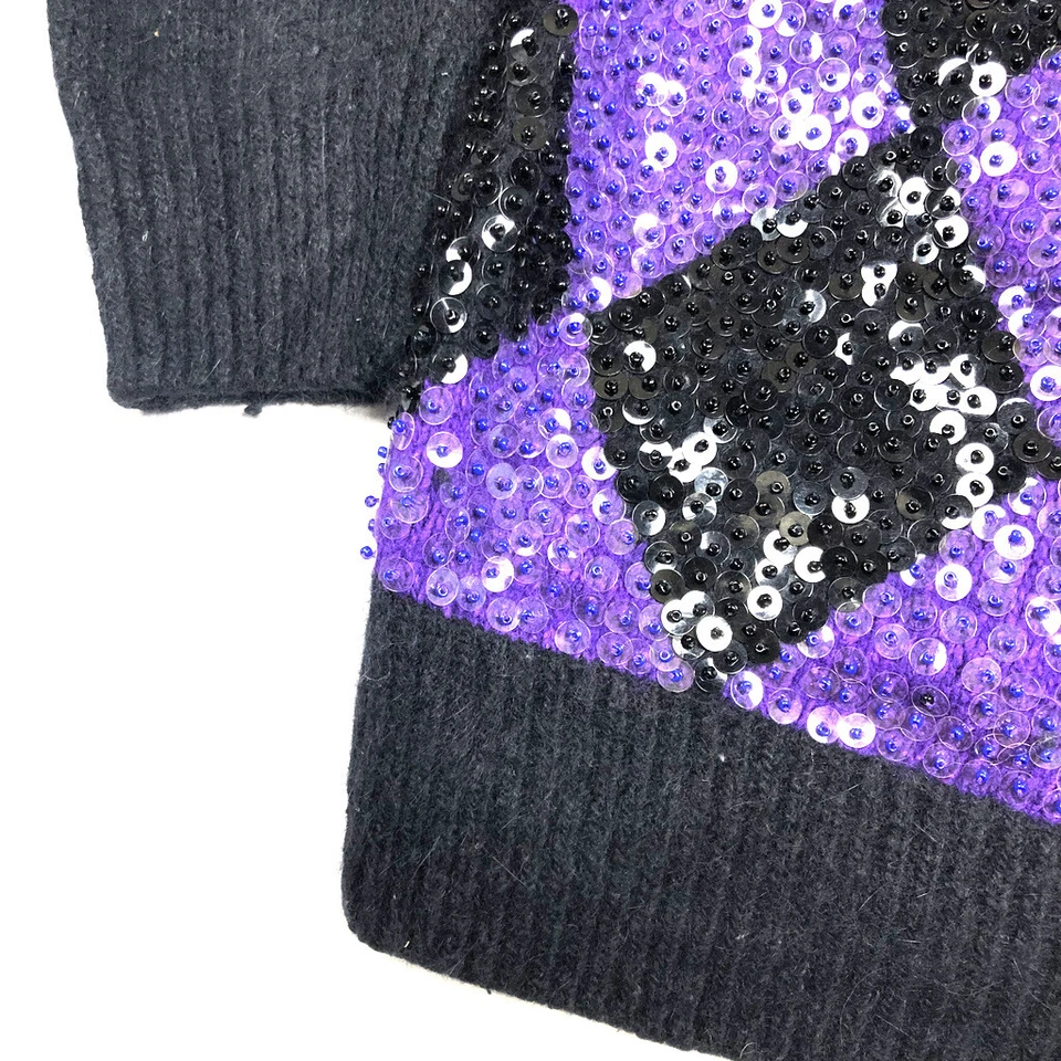 IB Diffusion Womens S Vintage 80s Sweater Silk Angora Sequin Diamond Print - Image 2 of 4