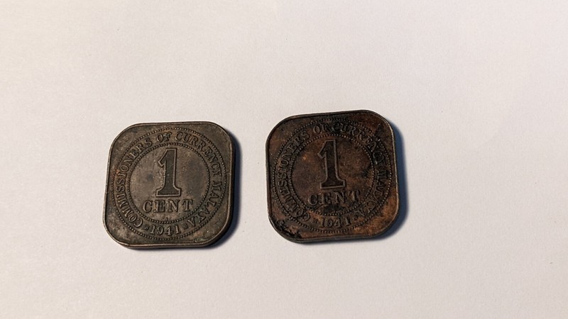Malaya  1941  1 cent coin ( 2 coin lot) About UNC, 