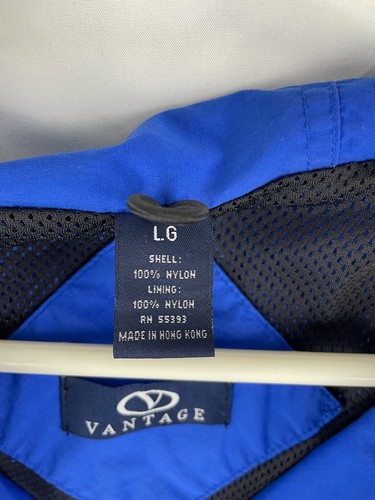 Vintage Vantage Windbreaker Jacket Men's Large 1/2 Zip Hooded Plaza Club Blue - Picture 13 of 14