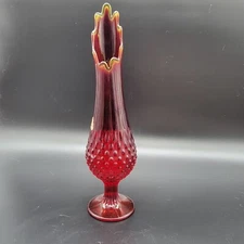 Vintage Fenton Hobnail Swung Vase 14" Glows Sticker Label
