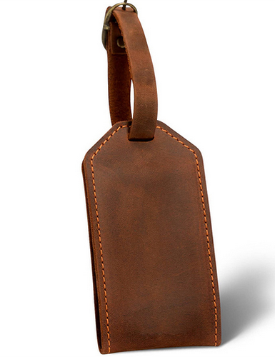cow Leather travel luggage baggage ID name card tag case holder bag brown H967 - Picture 3 of 4