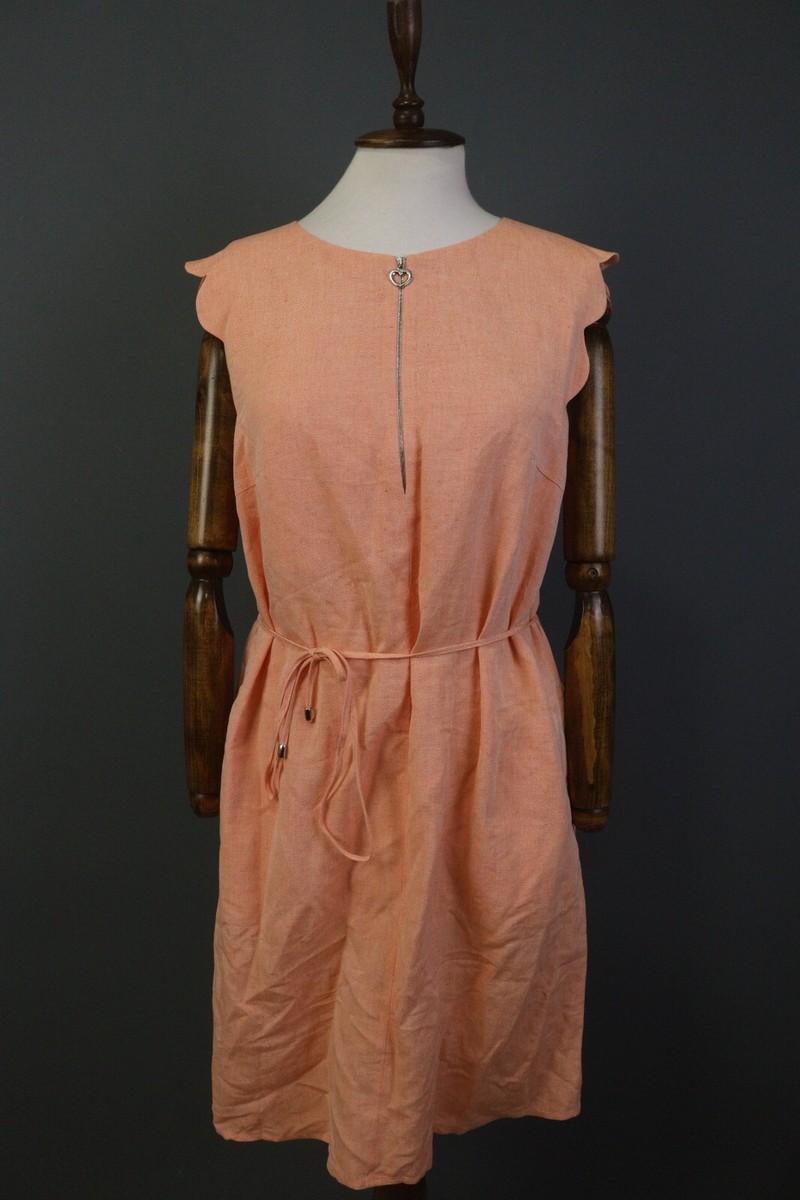 Von & Zu Peach Linen Zipper A-Line Belted Tank Short Dress Size 40 | eBay