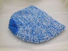 New Hand Crocheted Beanie Skull Cap, Blue  White Variegated Blue Accent 22" NWT