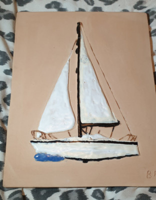Vintage Sweden B A B.A sailing Boat ship ceramic wall plaque hanging picture