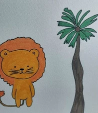 Lion ORIGINAL FOLK ART WHIMSICAL Animals Safari Theme 8x8 Painting by Gat