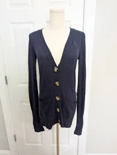Abercrombie&Fitch Women’s Sz S Deep V Navy Button Up Cardigan Wool Angora Y2K 