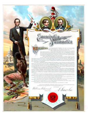 Emancipation Proclamation Lincoln Color Illustrated Broadsheet Poster Art Print