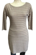Express Women's Dress Taupe Sequin Stretch 3/4 Sleeves Size S