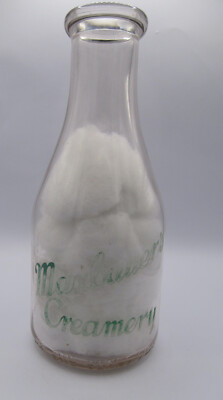 Maxbauer's Creamery, Qt. Milk Bottle, Green Pyro, Traverse City, MI,