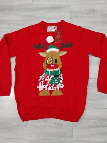 Men’s Red Reindeer Christmas Jumper Funny Novelty Xmas Sweater Gift Holiday Top - Picture 2 of 6