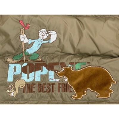 Popeye Down Puffer Jacket King Features Syndicate Embroidered Tan Kids Youth L