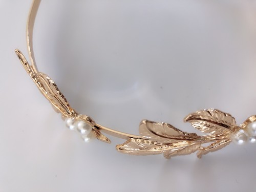 Women Girl Light Gold Color boho Leaf Pearl Party Hair head band Headband hoop - Picture 2 of 12