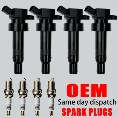 4X OEM Ignition Coil & Iridium Spark Plugs For Hyundai Accent Kia Rio 1.6L UF652