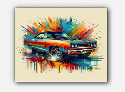 Vintage car 1969 Plymouth Road Runner picture art splashes of paint  #2 Reprint