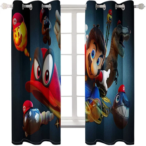Super Mario 3D Pair Thick Blackout Window Curtains Thermal Ring Top Eyelet Gifts - Picture 46 of 61