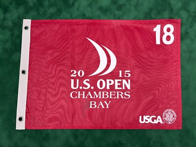 Jordan Spieth signiert 2015 US Open in Chambers Bay Golf Flagge + Händler Echtheitszertifikat