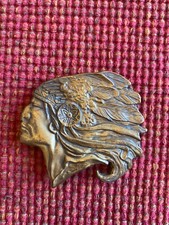 Vintage Native American Indian Chief Belt Buckle Brass Head JA-97