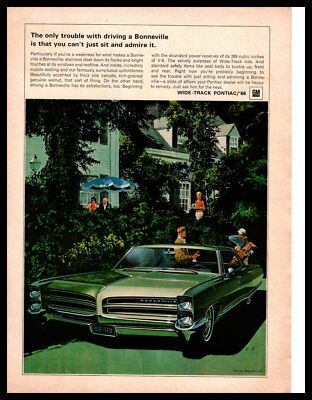 1966 Pontiac Bonneville Safari 4 Door 389 V-8 Engine At Golf Course GM Print Ad