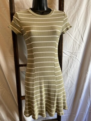 Juniors/ Womans Forever 21 Ribbed Fitted Olive Green Striped