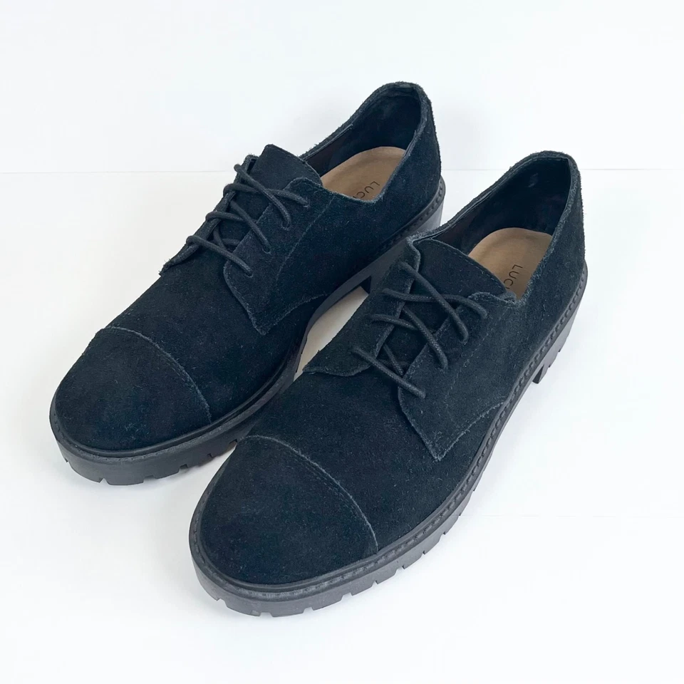 Lucky Brand Mujer Talla 9 Negro Gamuza Suela Oxford Zapatos Puntera Gruesa Ibira Foto 2 de 4