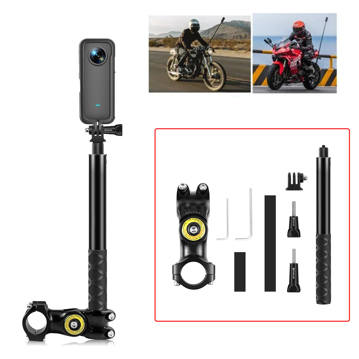 Motorcycle Bike Invisible Selfie Stick Handlebar Mount GoPro Max
