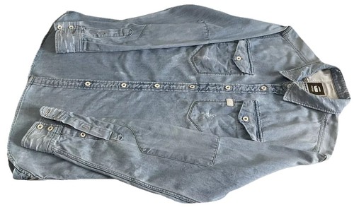 G Star Raw Mens Casual Button Up Light Wash Distressed Denim Shirt Size S-M - Picture 16 of 24
