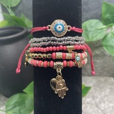 6 PC Handmade Bohemian Beaded Stackable Stretch Bracelet Set New Free Ship 5540