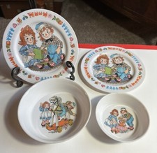 Vintage Raggedy Ann  Andy 4 Childs Dish Set Oneida Deluxe Plates Bowls