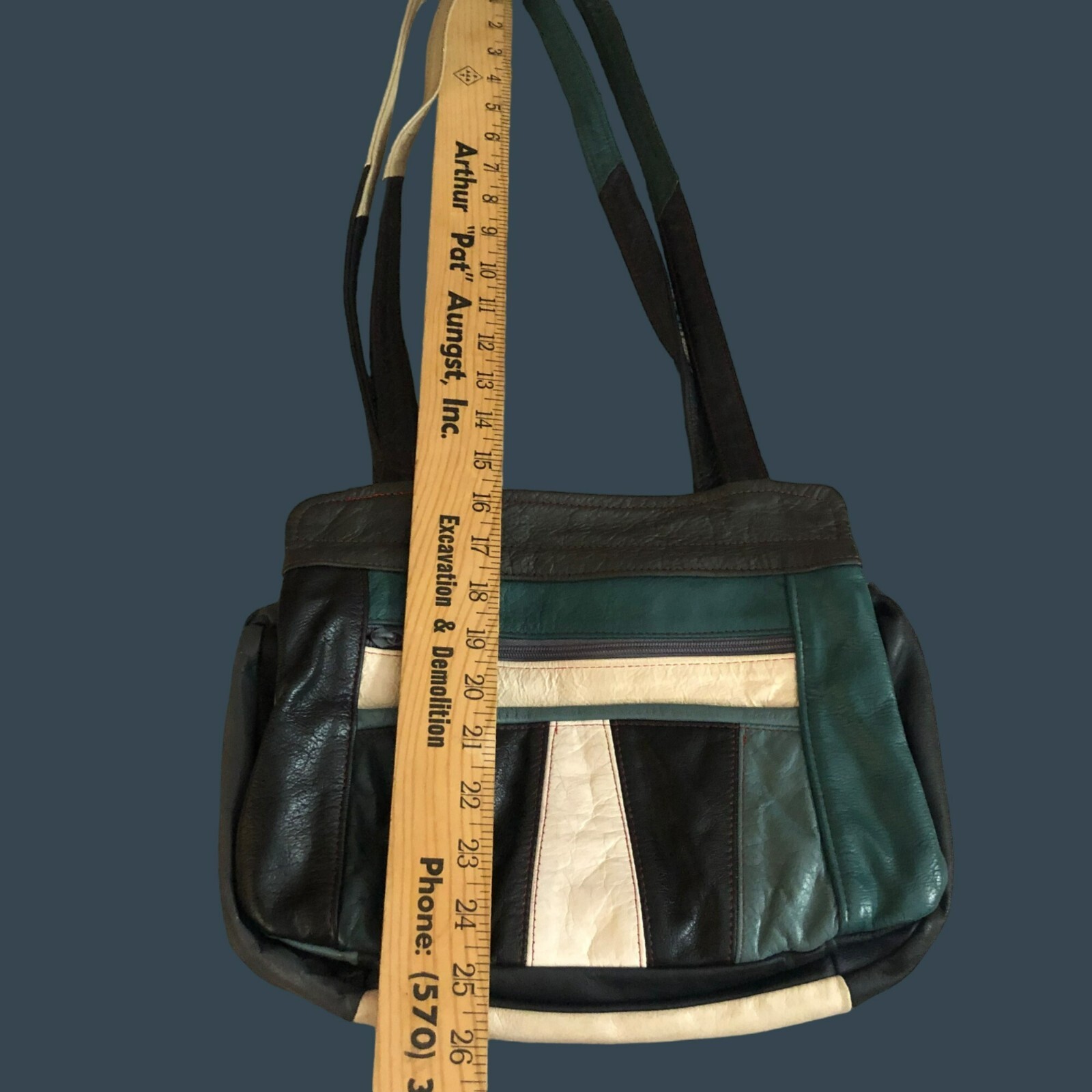 Leather Shoulder Bag Multi-Color Patchwork W/Zipp… - image 6