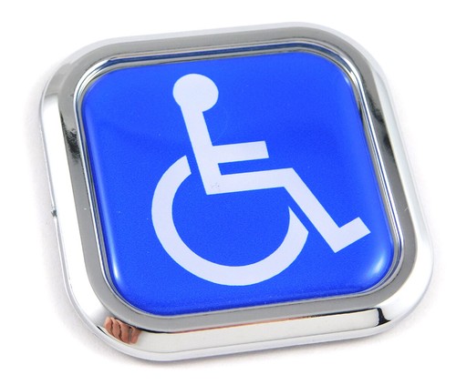 Handicap Symbol Square Chrome rim Emblem Car 3D Decal Badge Bumper sticker 2" - Foto 1 di 8
