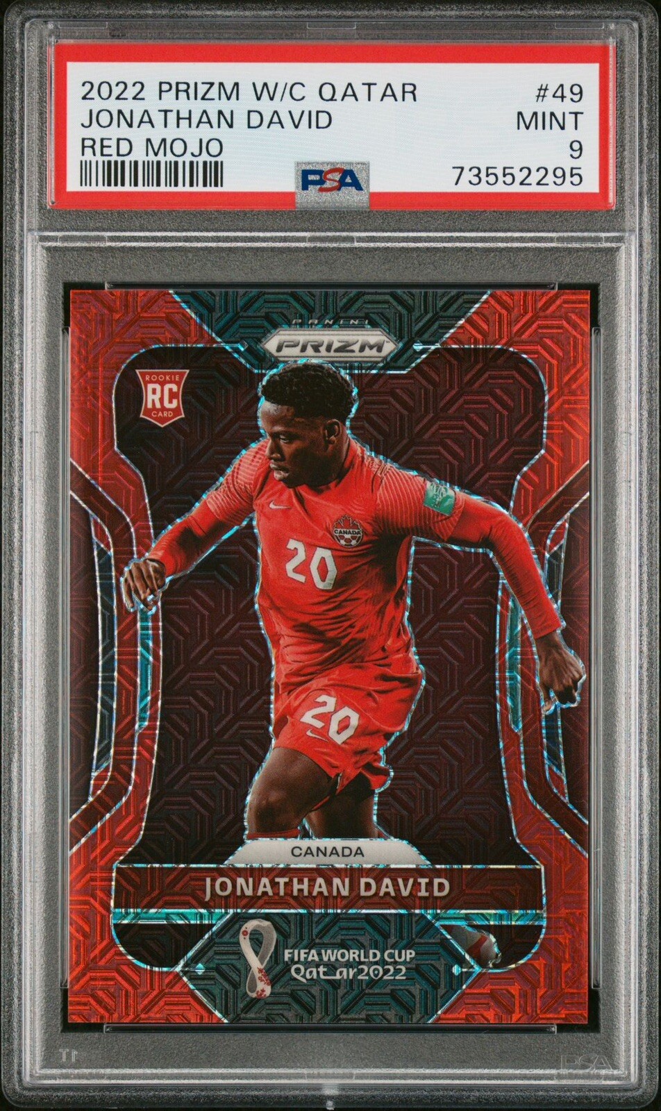 PSA 9 - 2022 Prizm World Cup Qatar - JONATHAN DAVID RED MOJO #49 RC #39/99