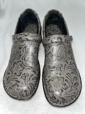 BOC Born Concepts Gray/Black Tooled Leather Clog Size 8M