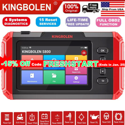 Kingbolen S800 OBD2 Scanner ABS SRS EPB SAS TPMS Code Reader Car Diagnostic Tool