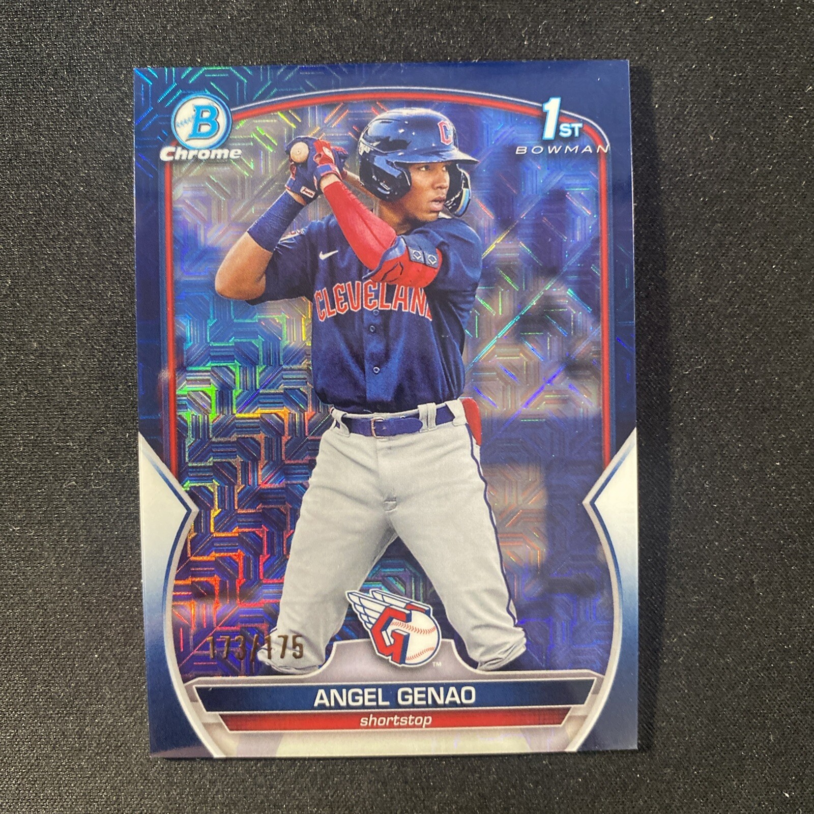 2023 Bowman Chrome Mega Box Angel Genao 140 Navy Blue Mojo Refractor /175 1st Rc