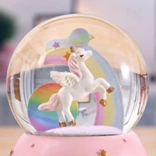 Unicorn Snow Globe Music Box with Night Light-Pink
