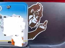 Bigfoot giving finger looking around license plate Die-Cut Sticker