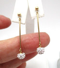 10K Yellow Gold White Crystal Ball Drop Earrings [E270] — photo 2