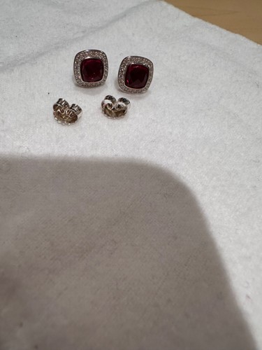 DAVID YURMAN Sterling Silver with Red Garnet and Diamonds Pierced Earrings 7mm - Picture 9 of 11