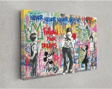 Kids Never Give Up Wall Graffiti Wall Banksy Wall Art Canvas Décor
