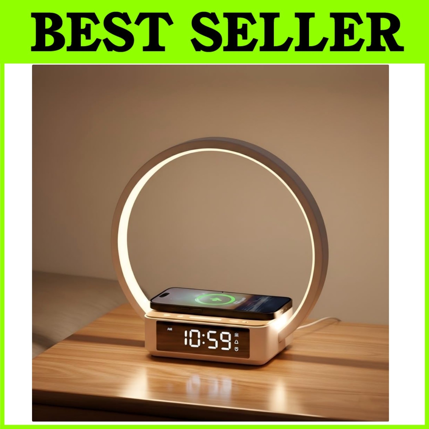 3-in-1 Bedside Lamp with Wireless Charger & Alarm Clock