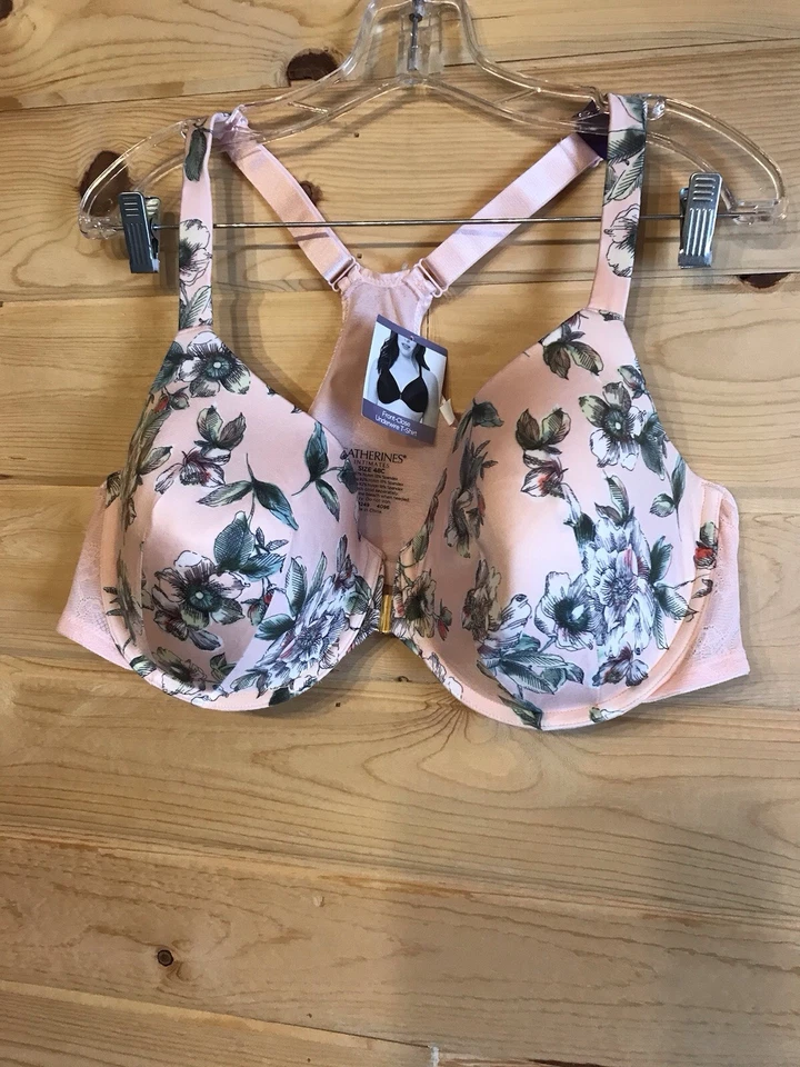Sujetador Camiseta Catherines Cierre Frontal Con Aros 48C Rosa Estampado Floral Nuevo Con Etiquetas Foto 3 de 4