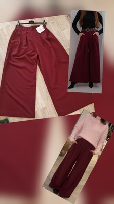 Burgundi Marlene Hose weites Bein HOSENROCK PALAZZO GUMMIBUND NP 69  Neu 